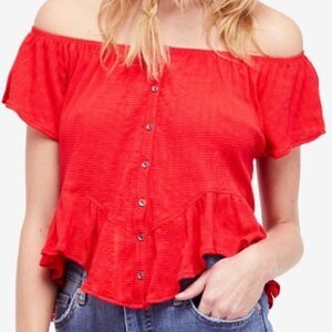 NWOT Free People We the Free Red Off Shoulder Top Small